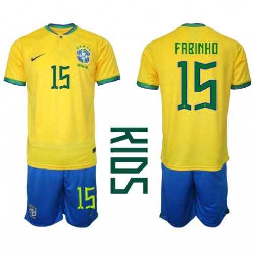 Fotballdrakt Barn Brasil Fabinho #15 Hjemmedraktsett VM 2022 Kortermet (+ Korte bukser)